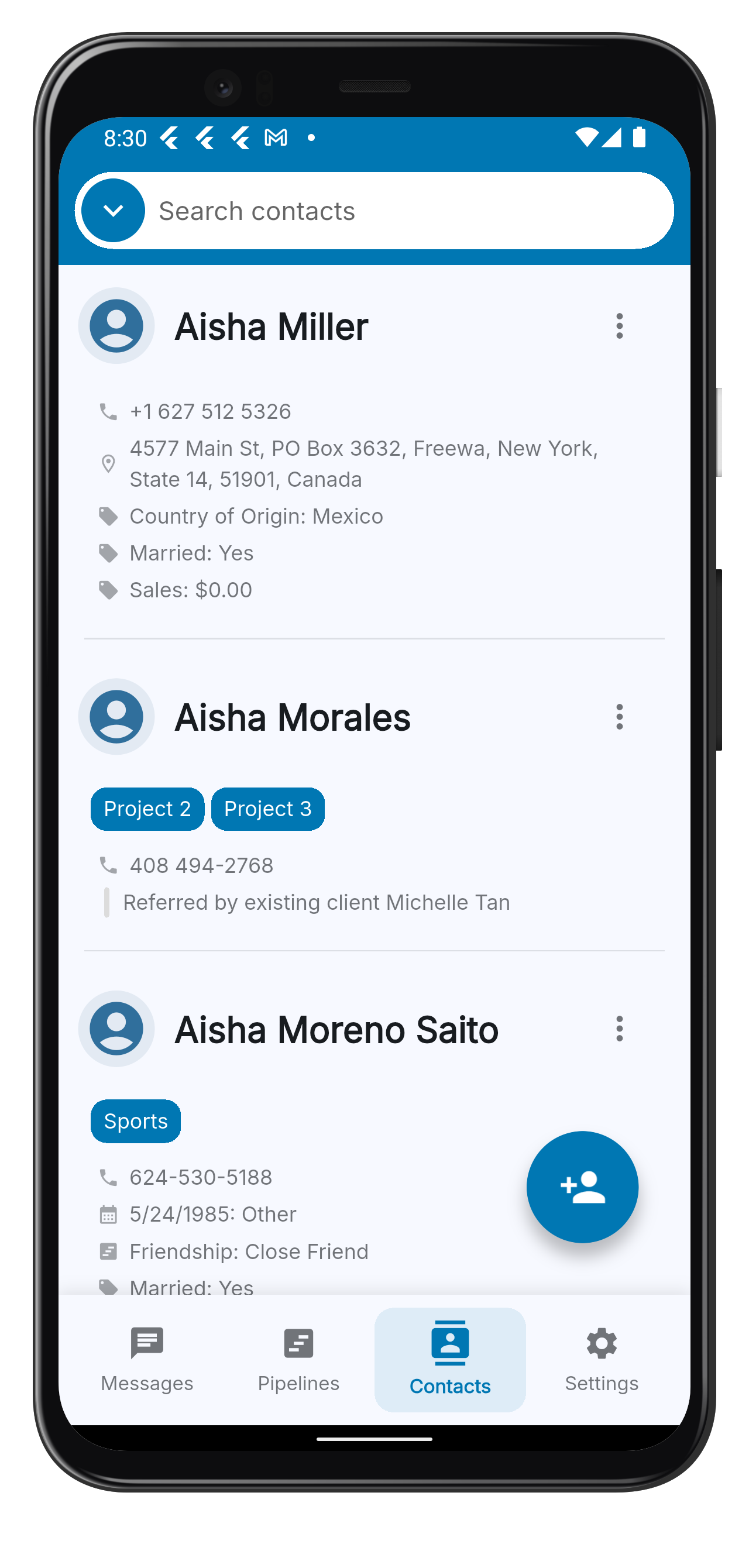 Contacts Vlix - Contacts List